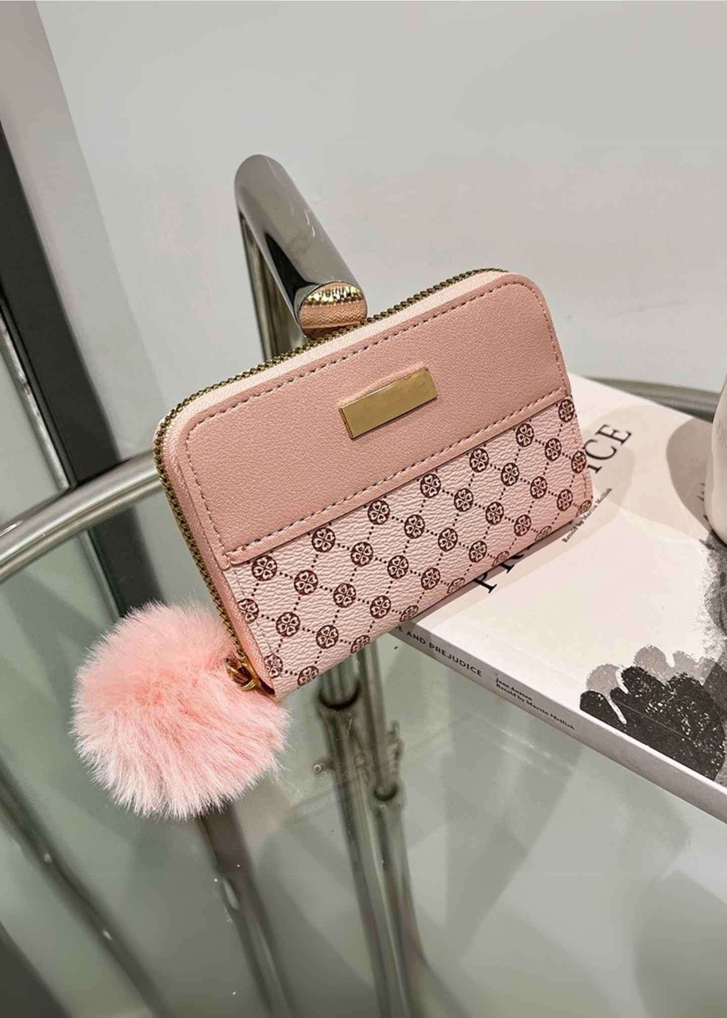 Pink Pattern Mini Pom Pom Wallet-PM-WLT-30011-03-Pablo-Mode